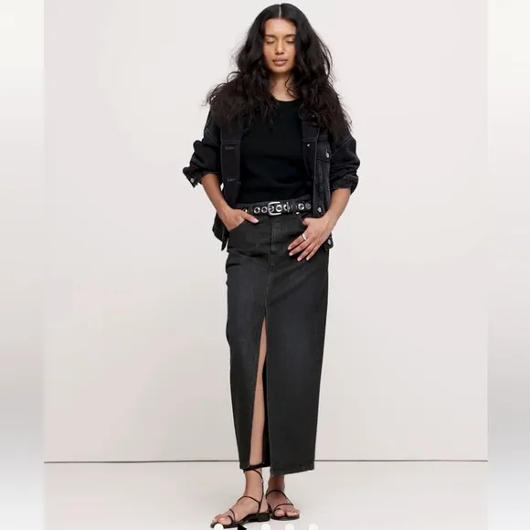 NWT Banana Republic Denim Maxi Skirt Women's in Rinse Black Wash