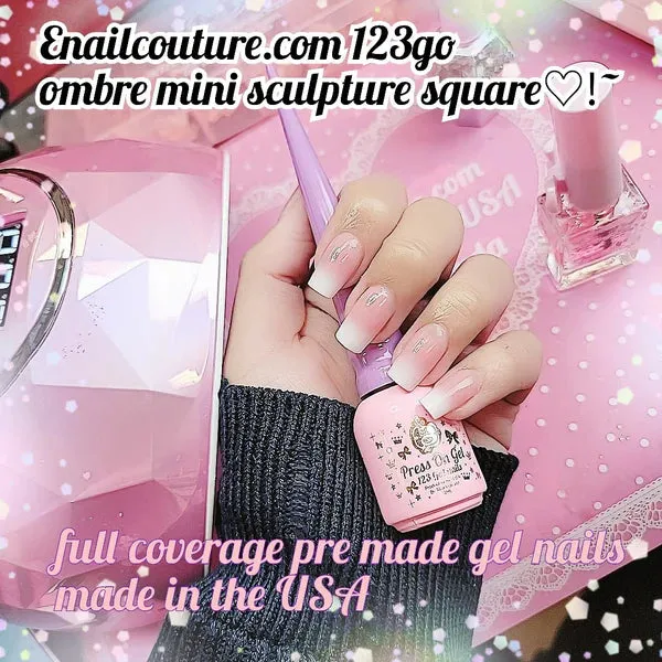 Ombre Sculpture Mini Square 123 Go! Nails (pre made full coverage gel nail tips) (Full Cover False Nail Artificial Gel Nails Tip, False Nails)