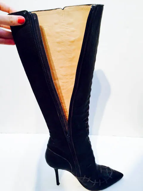 OSCAR DE LA RENTA Black Leather Knee High Pointed Boots Size 9