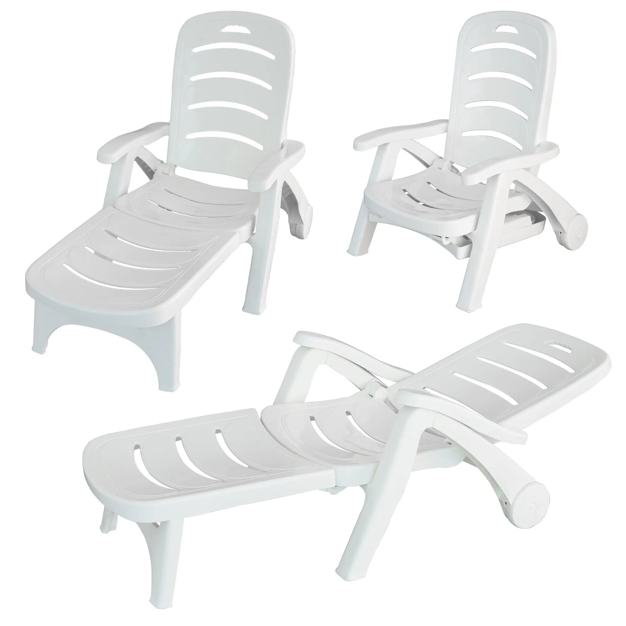 Outdoor Chaise Lounge Patio Pool Lounge Chairs with 5 Level Adjustable and Wheels, White