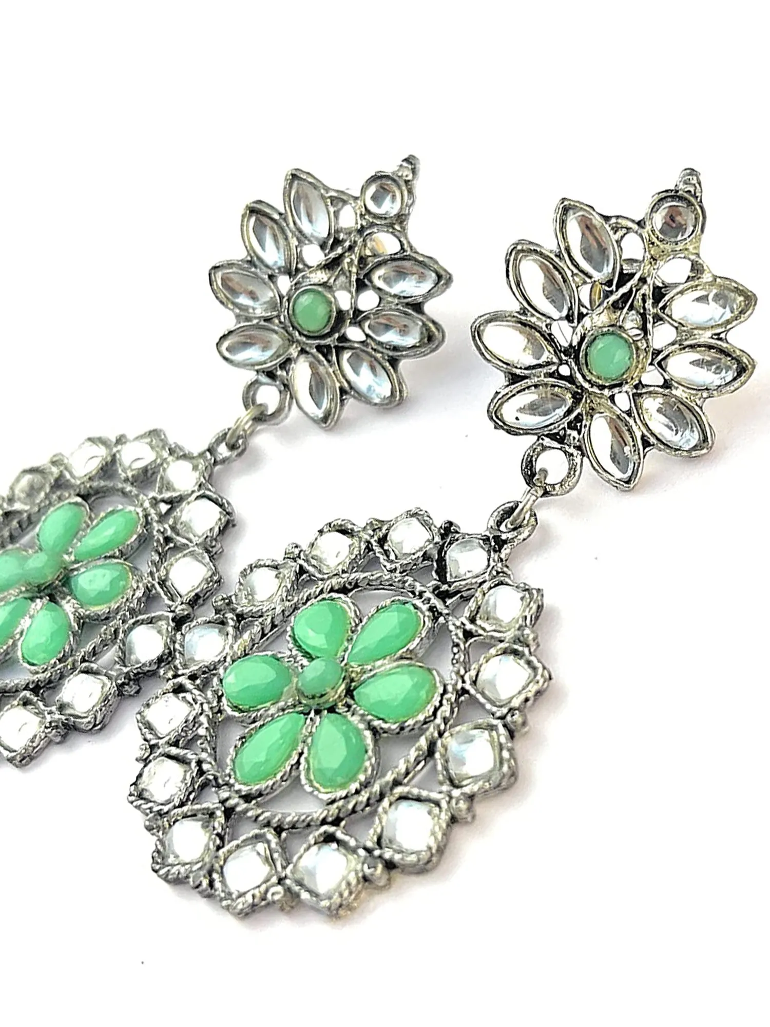 Oxidised Silver Floral Afghani Tribal Earrings