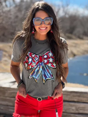Patriotic Bow Vintage Grey Tee