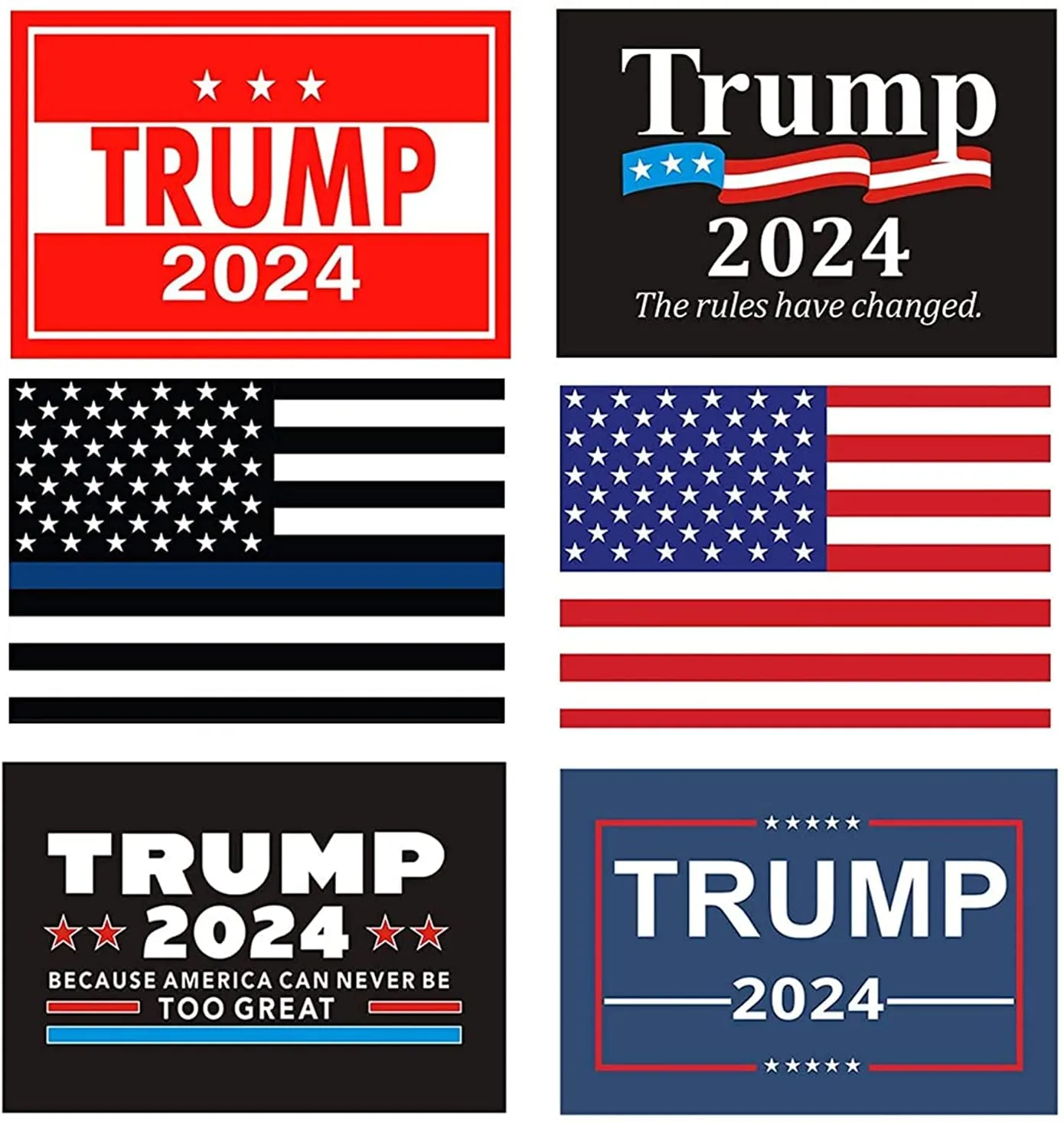 Patriotic Reflective Stickers,6 Pack 3×5 inch Donald Trump 2024