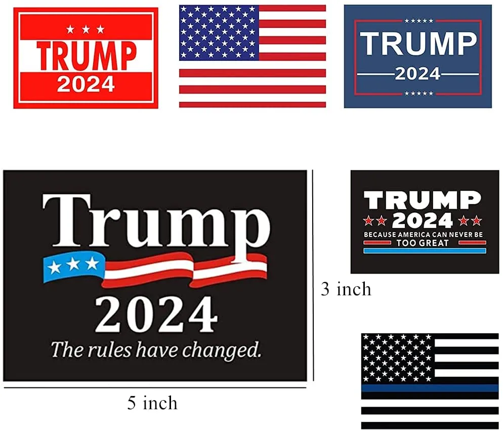 Patriotic Reflective Stickers,6 Pack 3×5 inch Donald Trump 2024