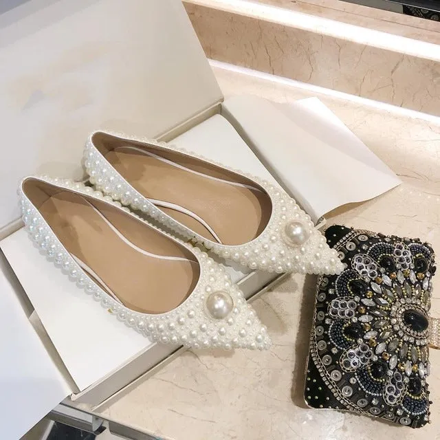 Pearl Embellished High Heel Pumps Ladies Wedding Shoes