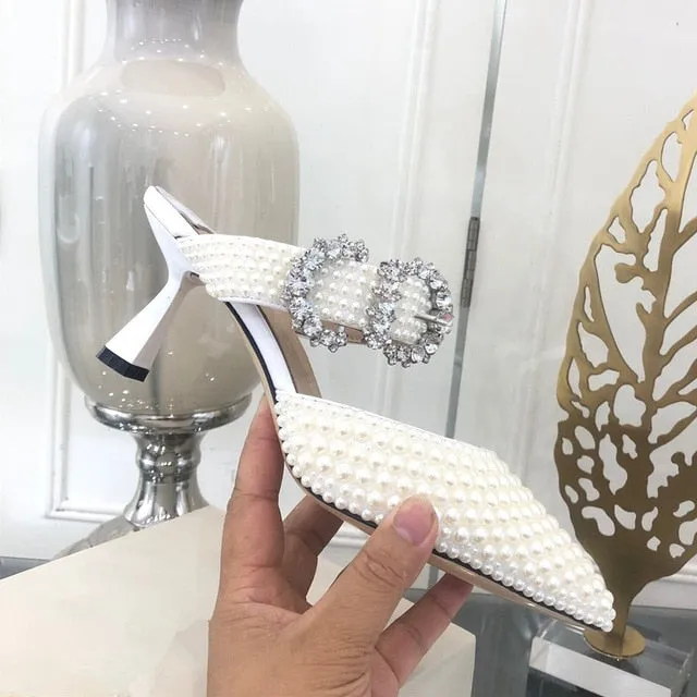 Pearl Embellished High Heel Pumps Ladies Wedding Shoes