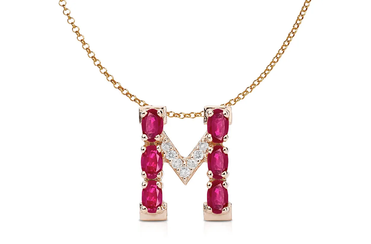 Pendant Letter M Initial 18kt Gold