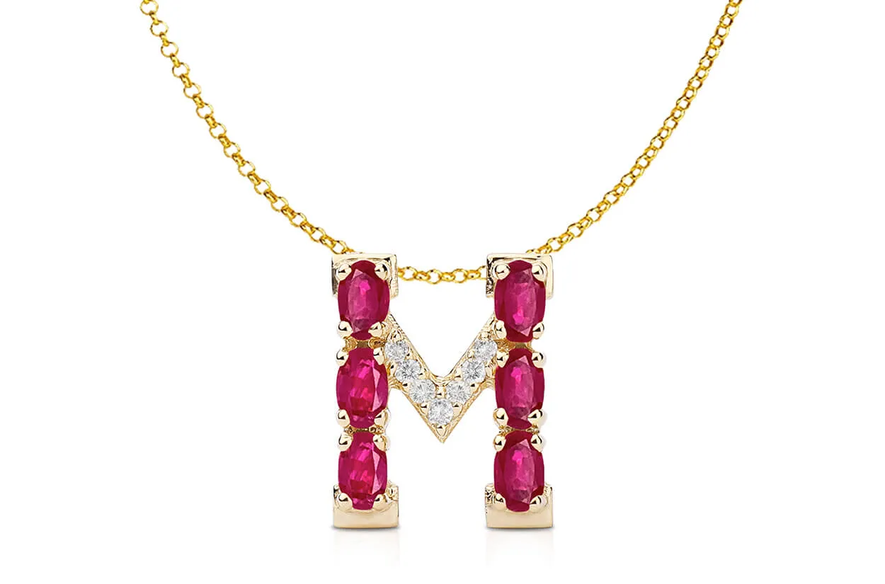 Pendant Letter M Initial 18kt Gold