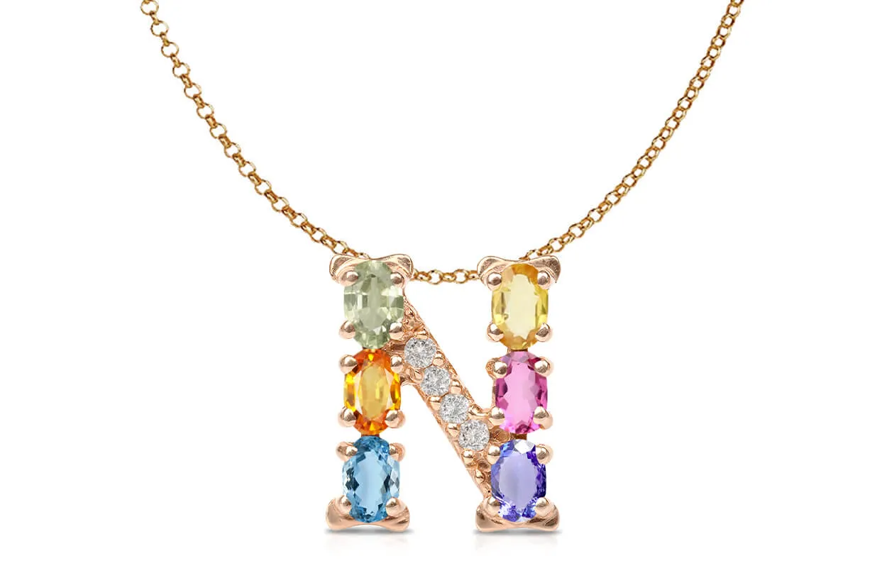 Pendant Letter N Initial 18kt Gold