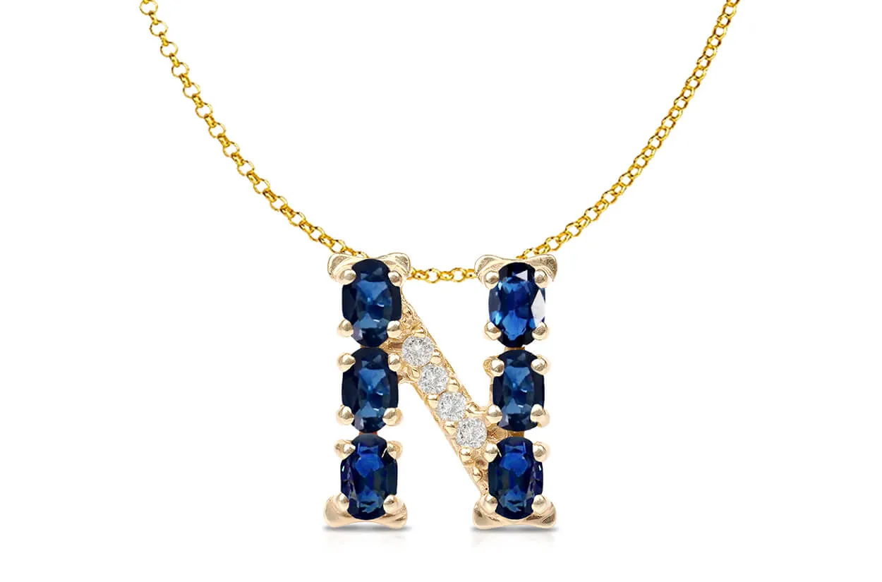 Pendant Letter N Initial 18kt Gold