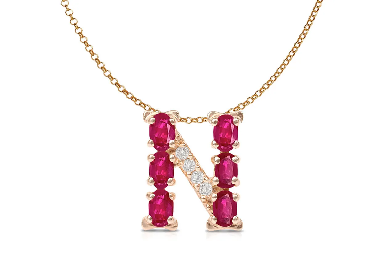 Pendant Letter N Initial 18kt Gold