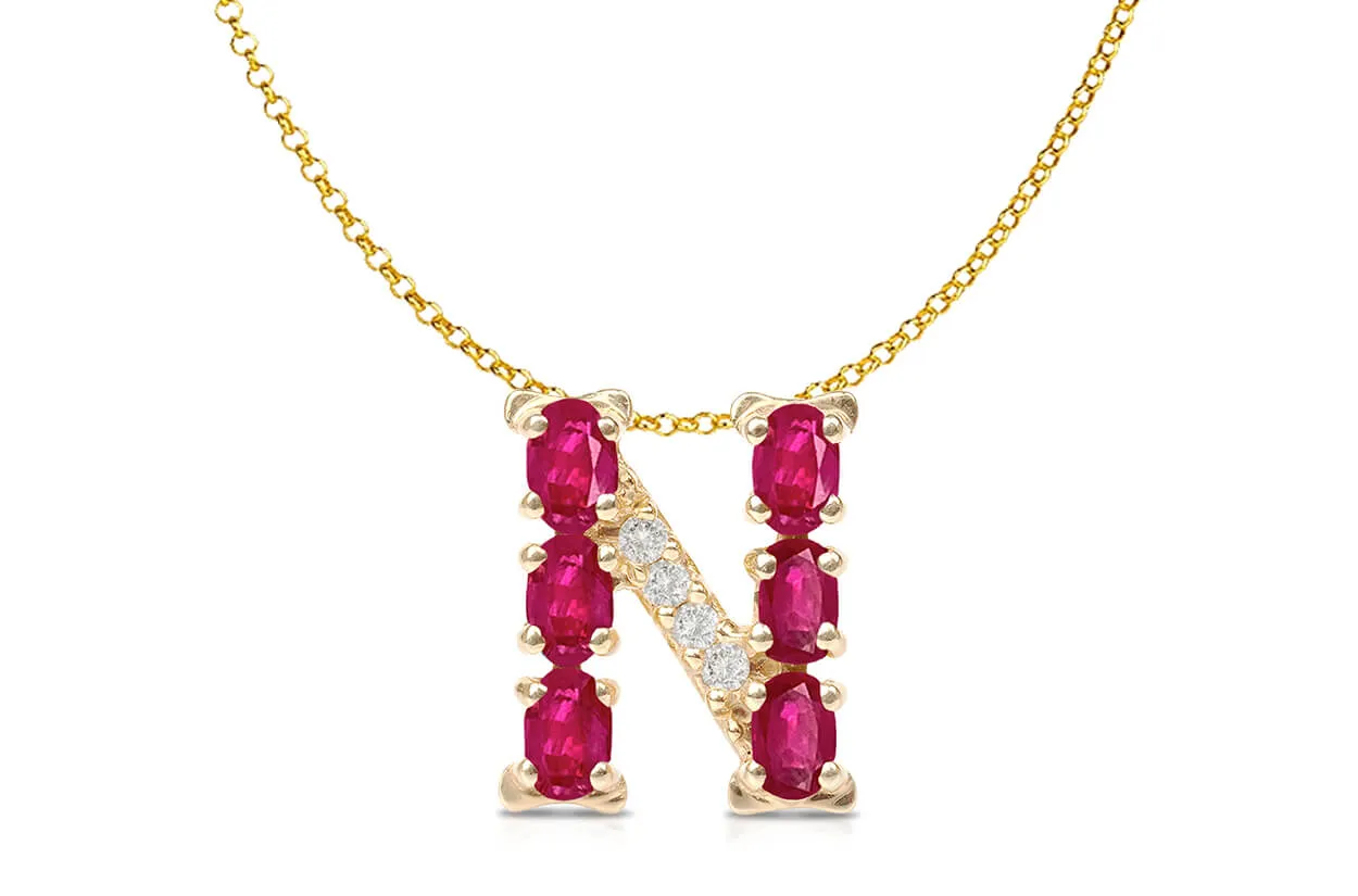 Pendant Letter N Initial 18kt Gold