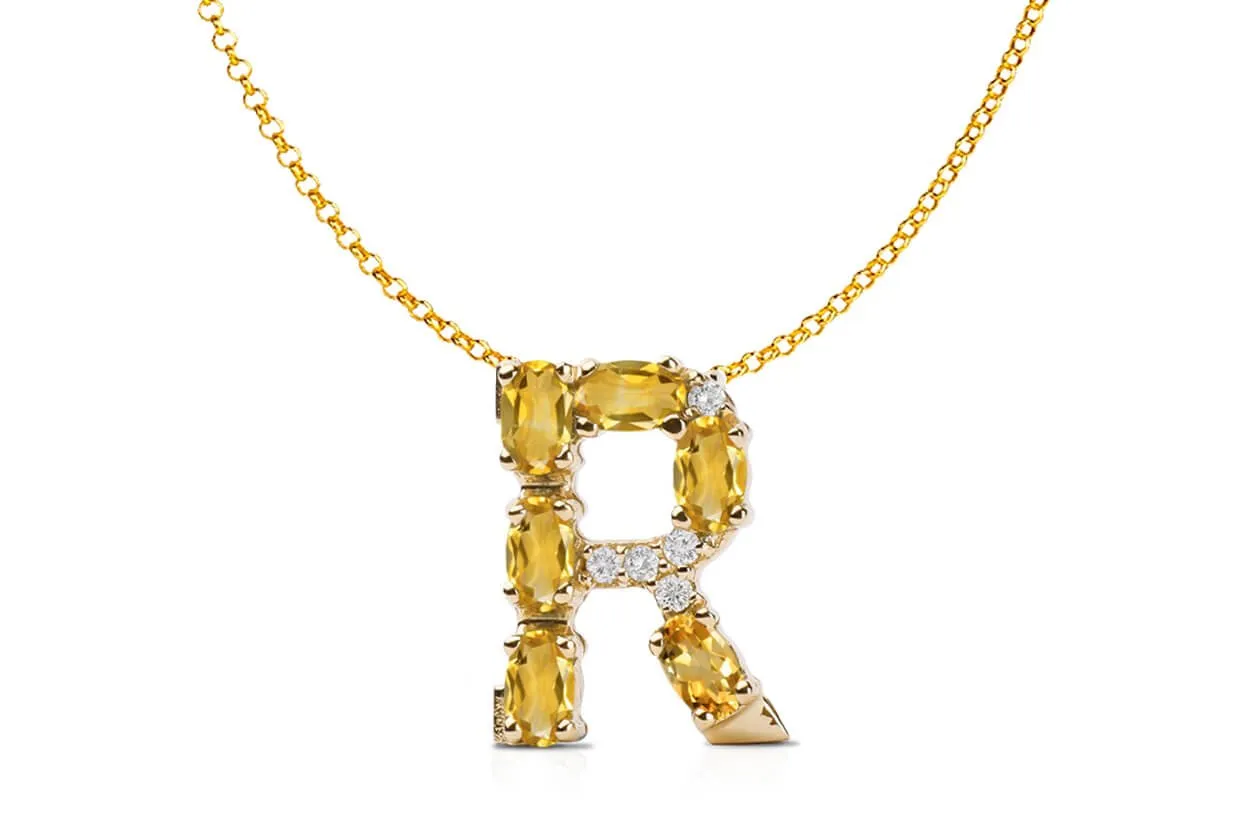 Pendant Letter R Initial 18kt Gold