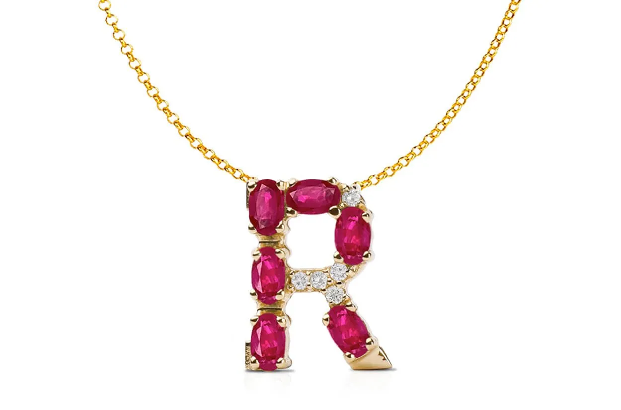 Pendant Letter R Initial 18kt Gold