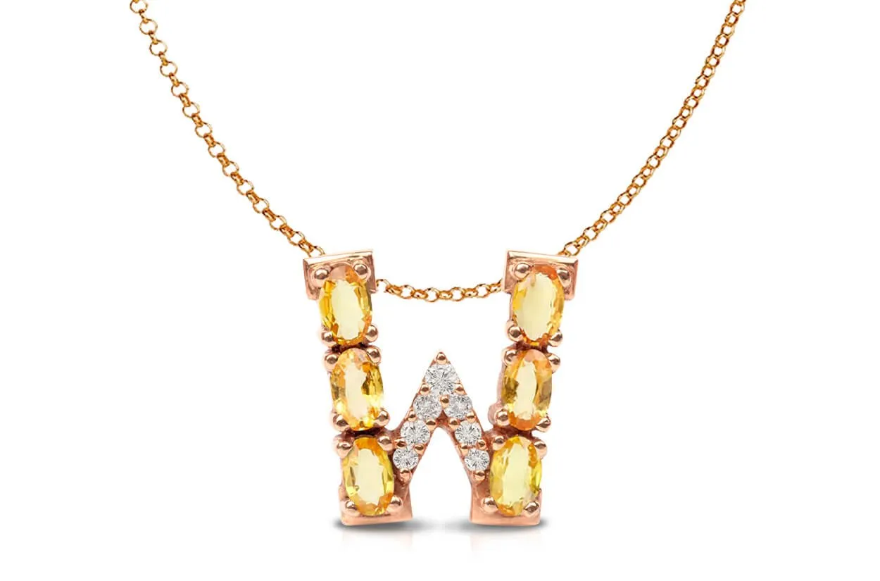 Pendant Letter W Initial 18kt Gold