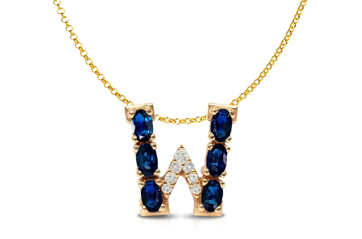 Pendant Letter W Initial 18kt Gold