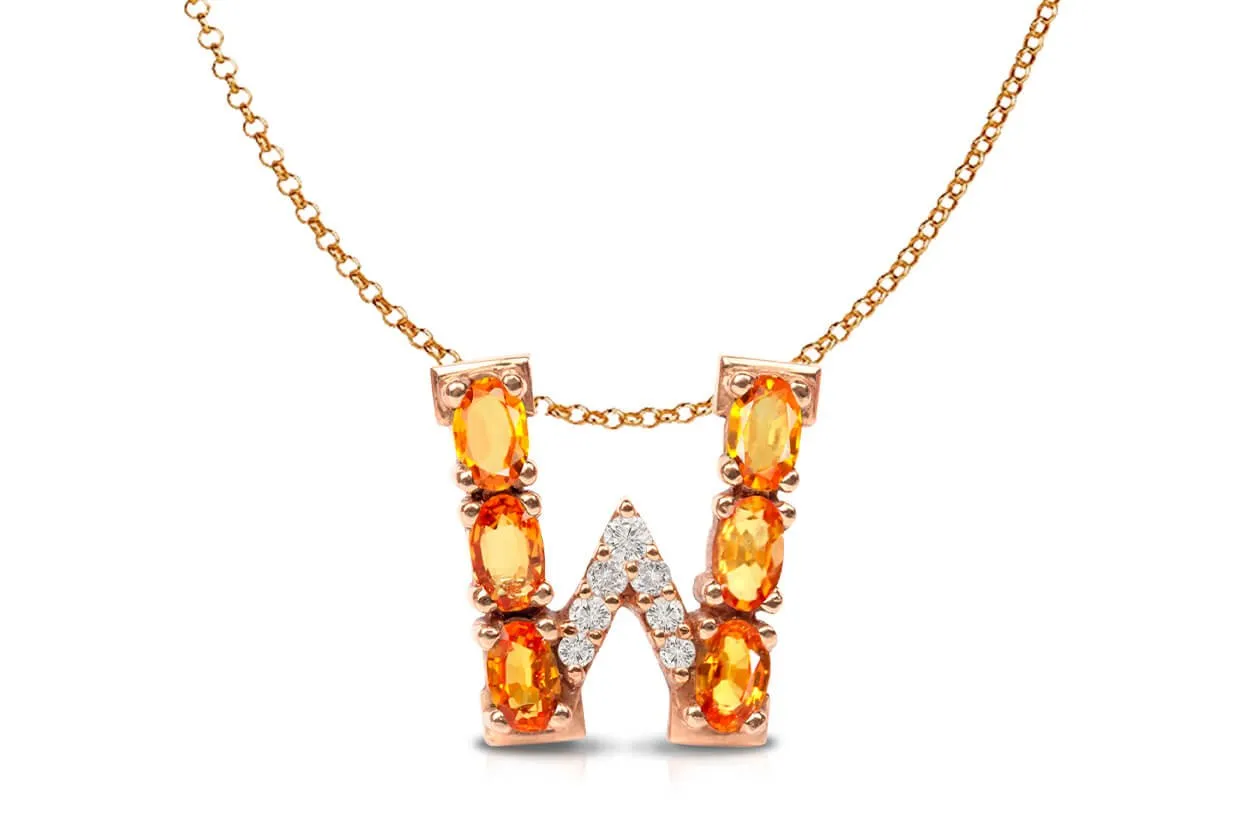 Pendant Letter W Initial 18kt Gold