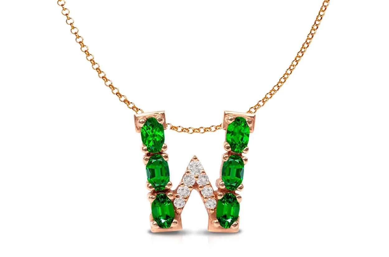 Pendant Letter W Initial 18kt Gold