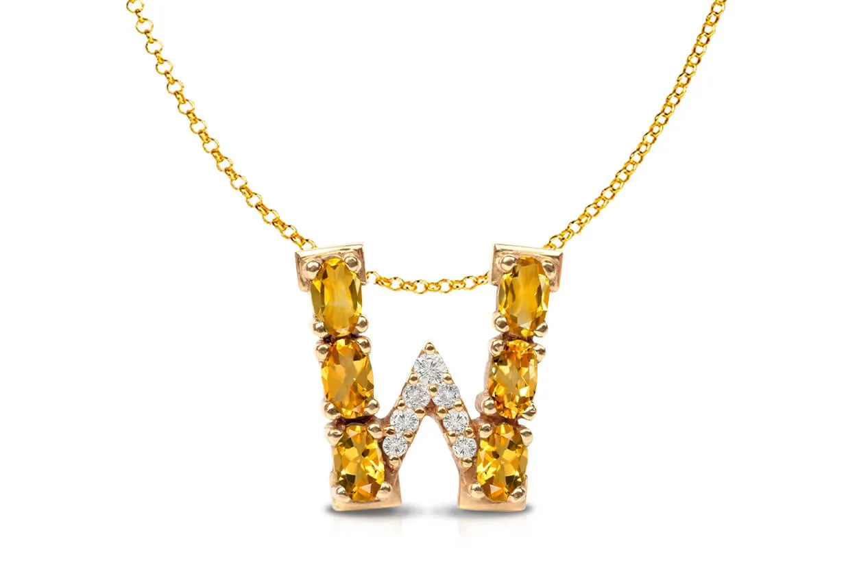 Pendant Letter W Initial 18kt Gold