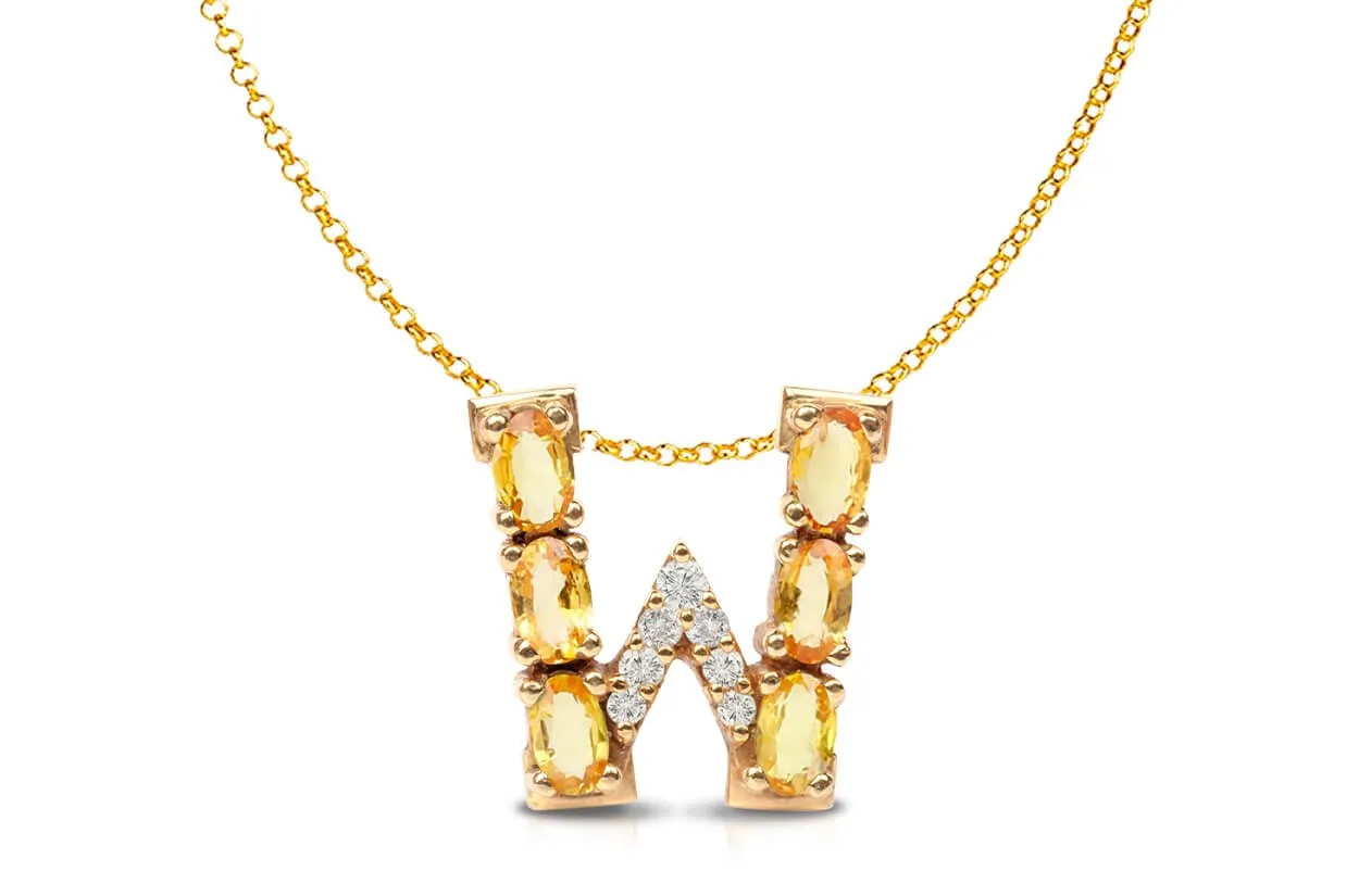 Pendant Letter W Initial 18kt Gold