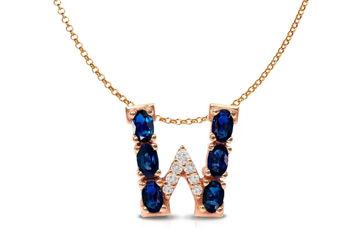 Pendant Letter W Initial 18kt Gold