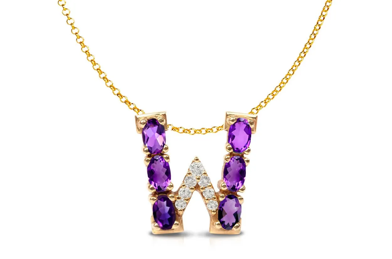 Pendant Letter W Initial 18kt Gold