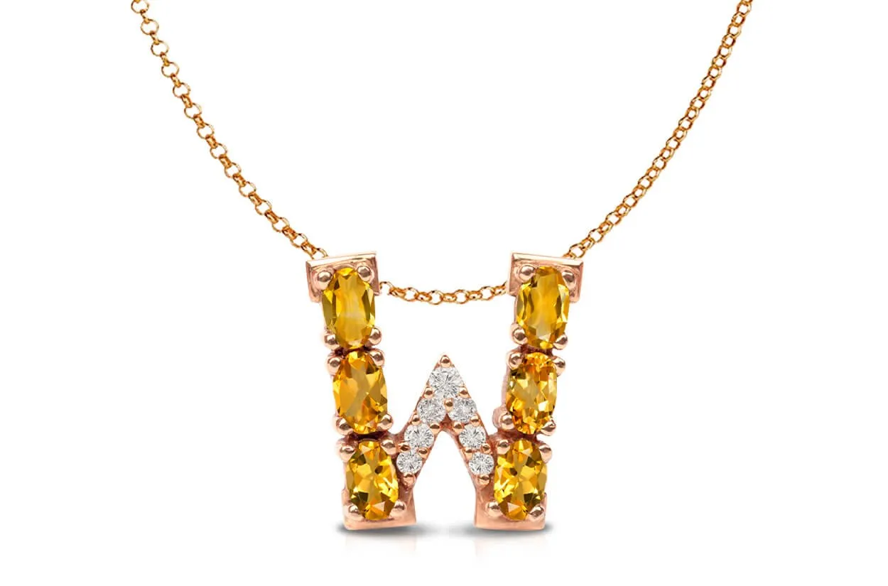 Pendant Letter W Initial 18kt Gold