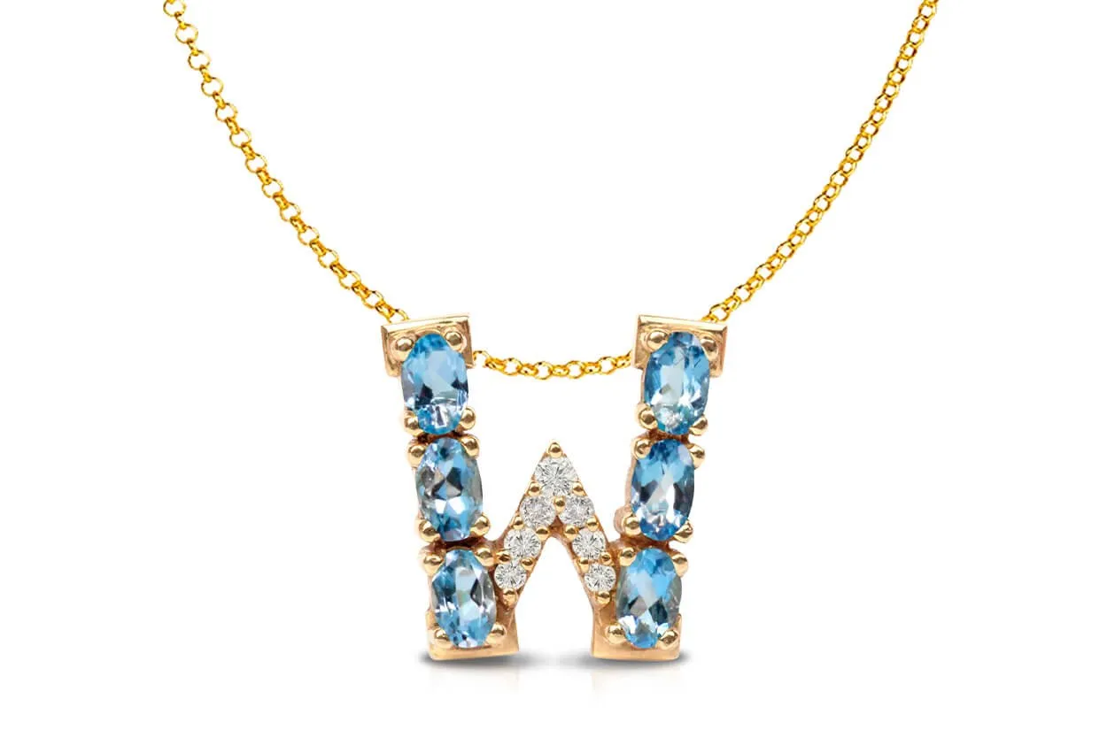 Pendant Letter W Initial 18kt Gold