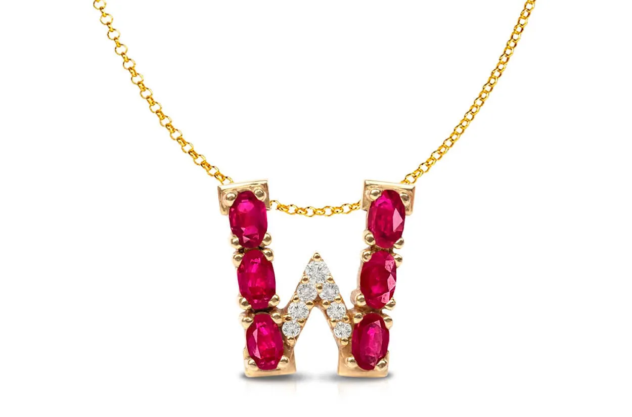 Pendant Letter W Initial 18kt Gold