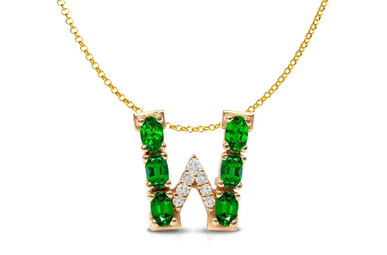 Pendant Letter W Initial 18kt Gold