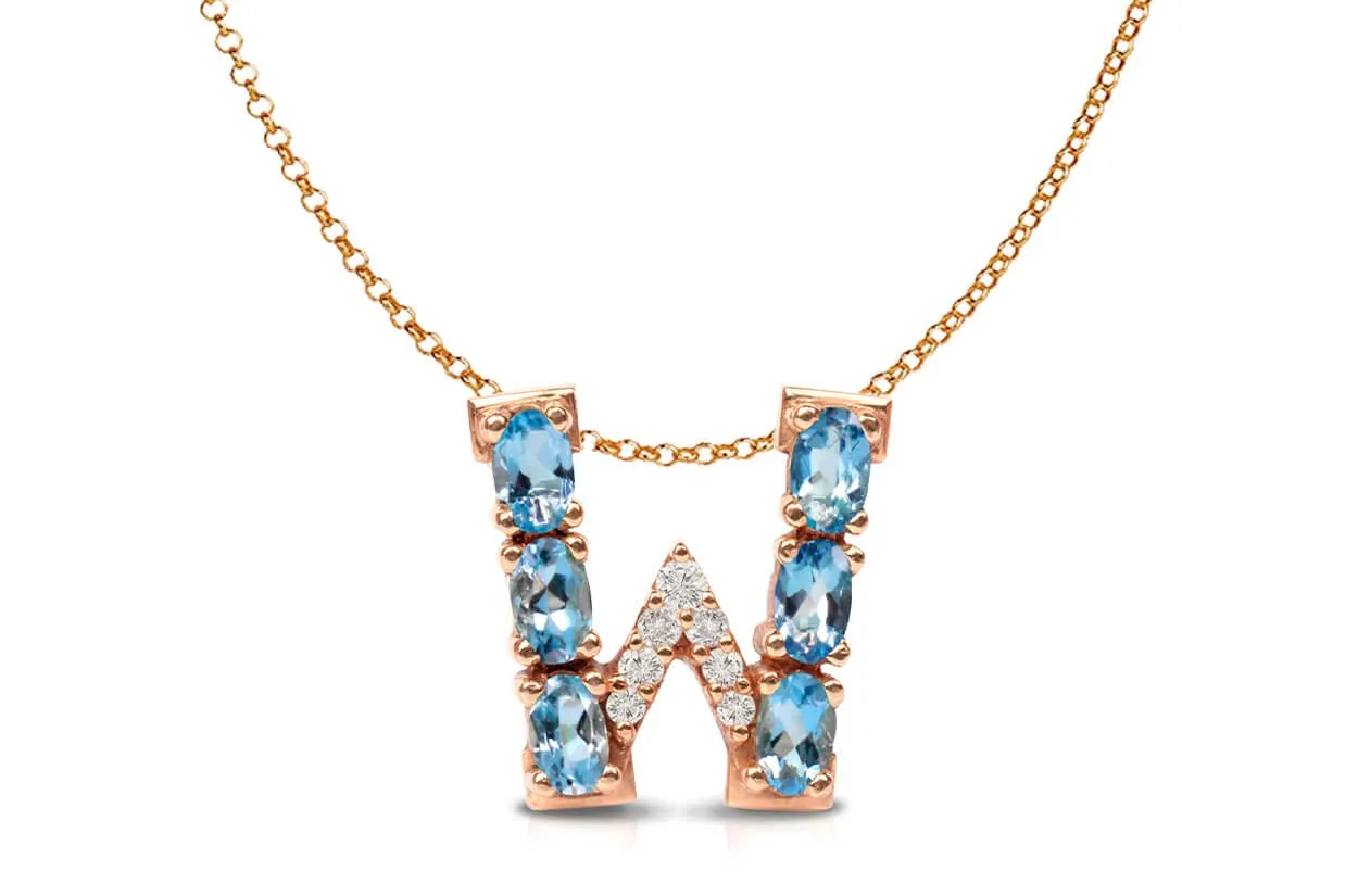Pendant Letter W Initial 18kt Gold