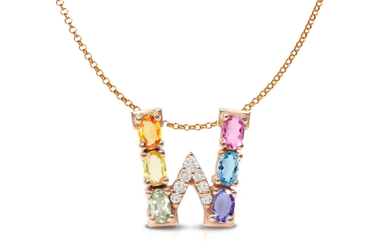 Pendant Letter W Initial 18kt Gold