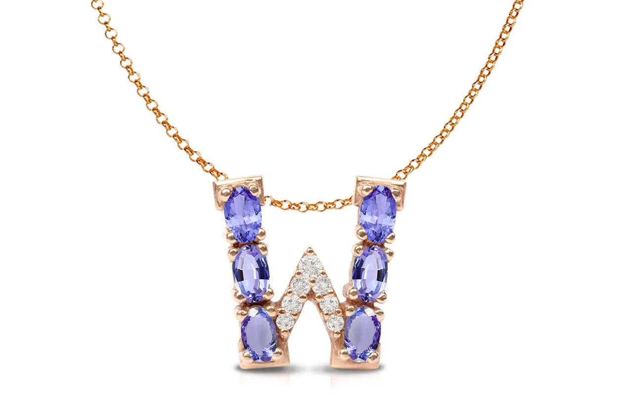 Pendant Letter W Initial 18kt Gold