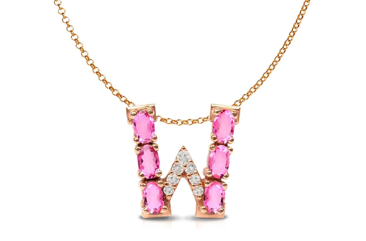 Pendant Letter W Initial 18kt Gold