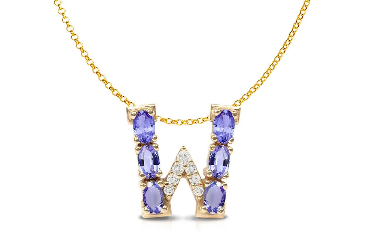 Pendant Letter W Initial 18kt Gold