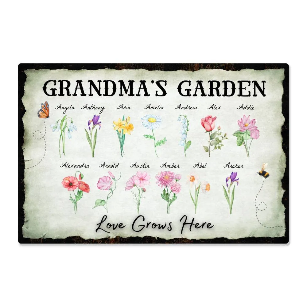 Personalized "Love Grows Here" Canvas – Custom Birth Flower Family Garden Artwork