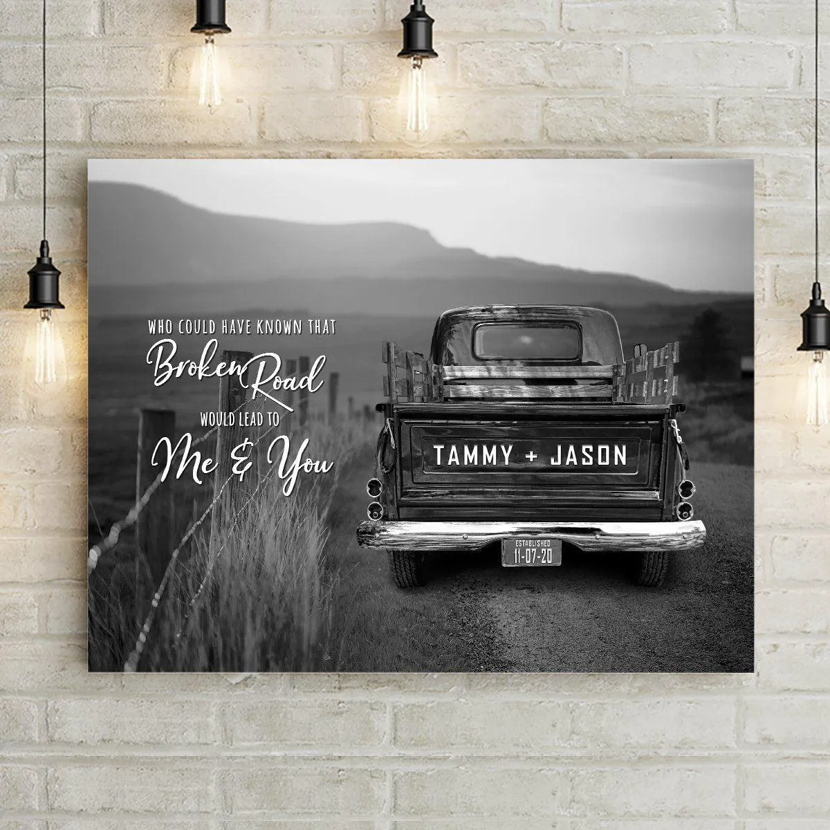 Personalized Vintage Truck Broken Road Quote Canvas Print with Names