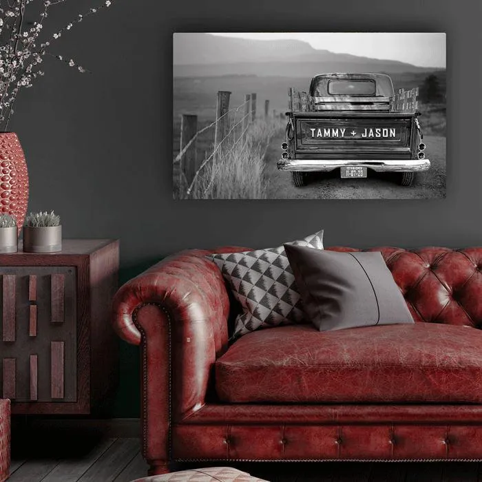 Personalized Vintage Truck Broken Road Quote Canvas Print with Names