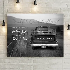Personalized Vintage Truck Broken Road Quote Canvas Print with Names