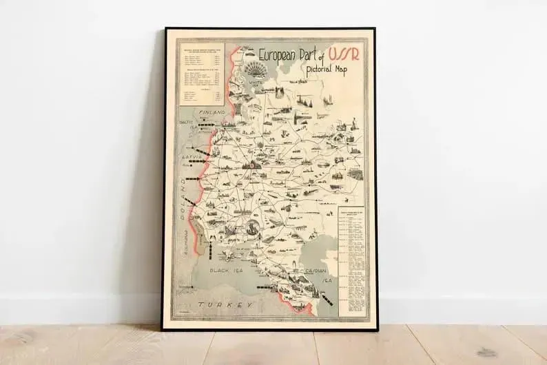 Pictorial Map of European Part of USSR| Vintage Soviet Map
