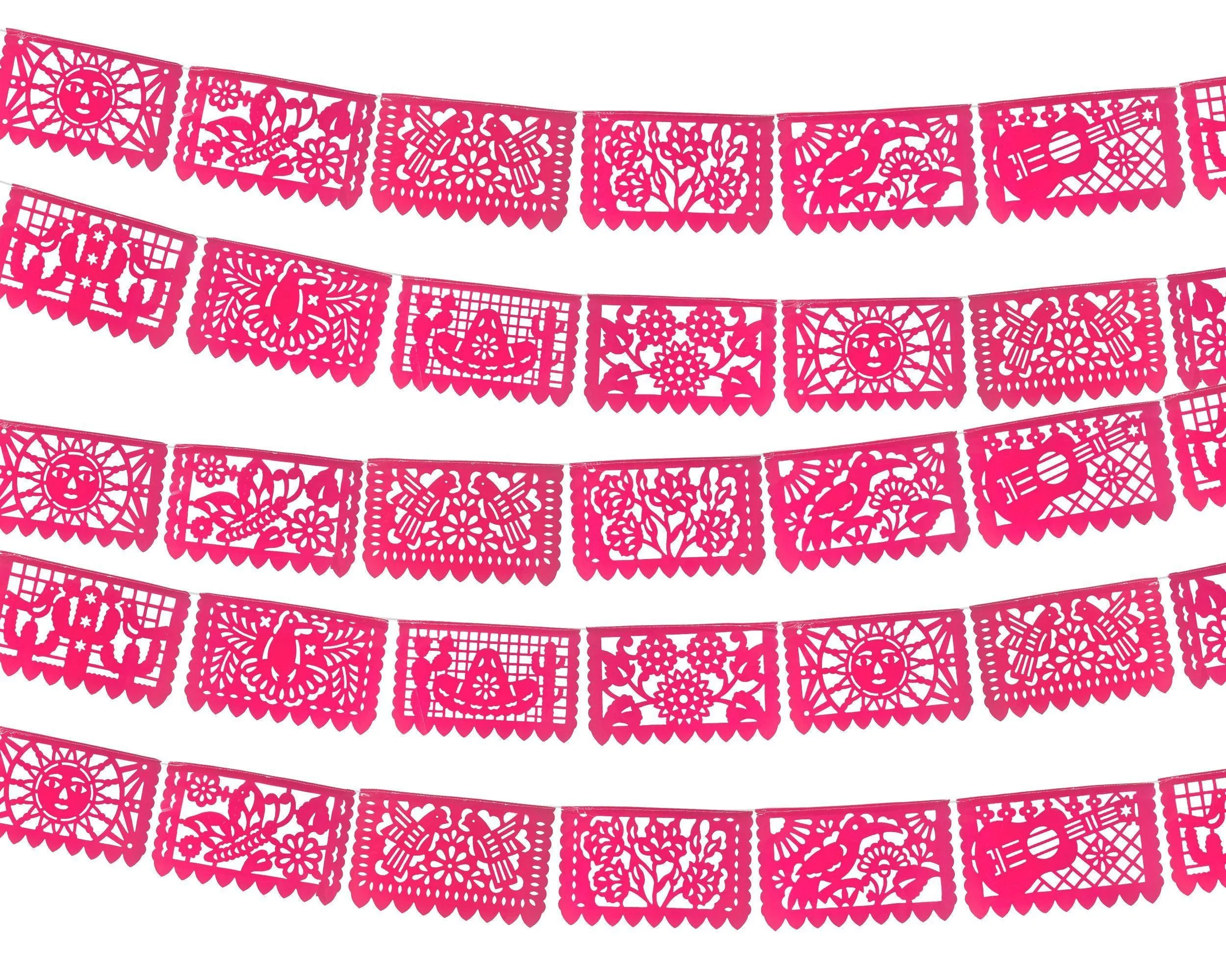Pink Plastic Papel Picado Banners 3 pack