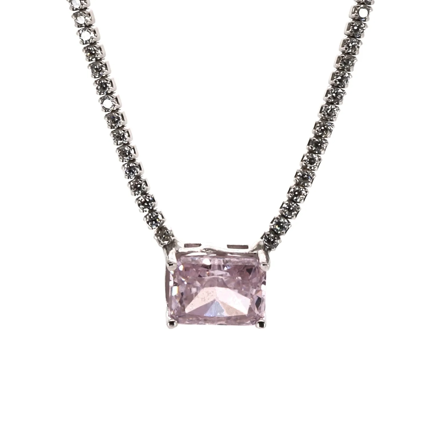 Pink Quartz Sterling Silver Diamond Chain Fashion Necklace