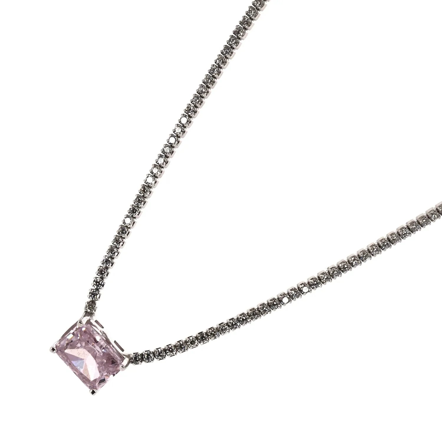 Pink Quartz Sterling Silver Diamond Chain Fashion Necklace