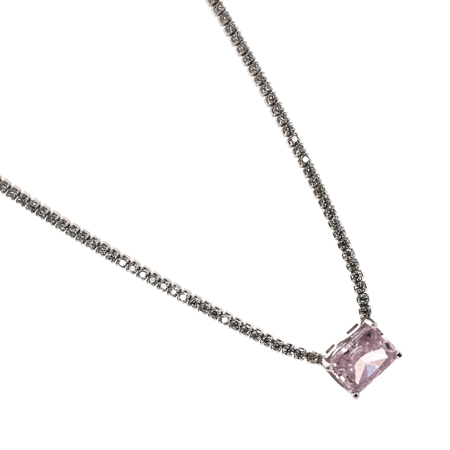 Pink Quartz Sterling Silver Diamond Chain Fashion Necklace
