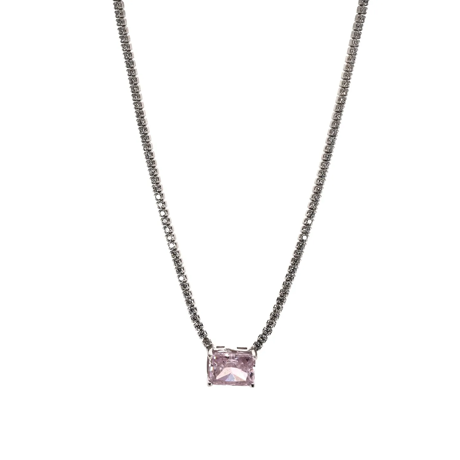 Pink Quartz Sterling Silver Diamond Chain Fashion Necklace