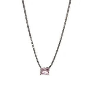 Pink Quartz Sterling Silver Diamond Chain Fashion Necklace