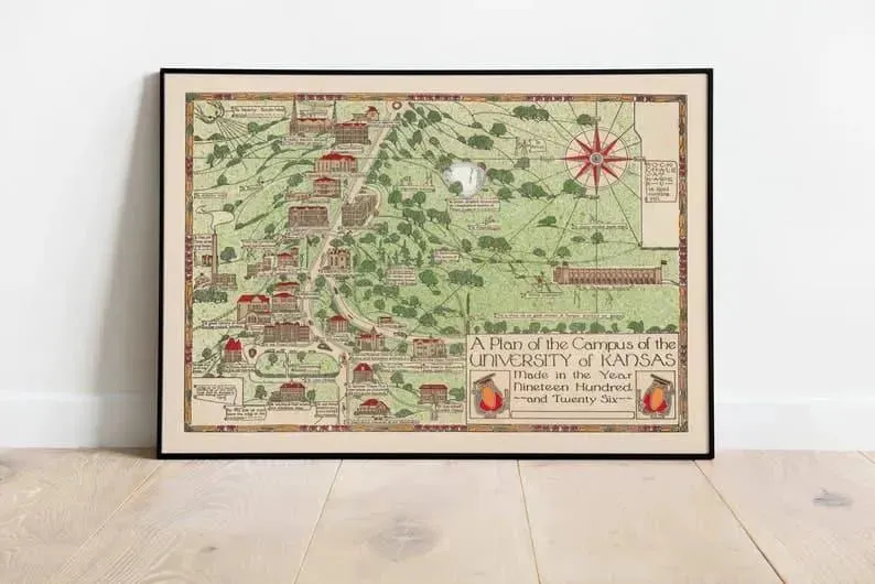 Plan of University of Kansas 1926| Vintage Wall Print