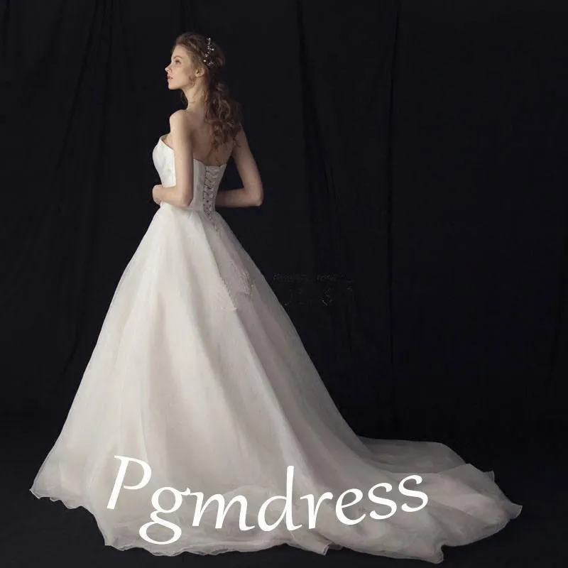 Princess Ball Gown Ivory Satin Lace Tulle Lace Up Wedding Dresses  WD179