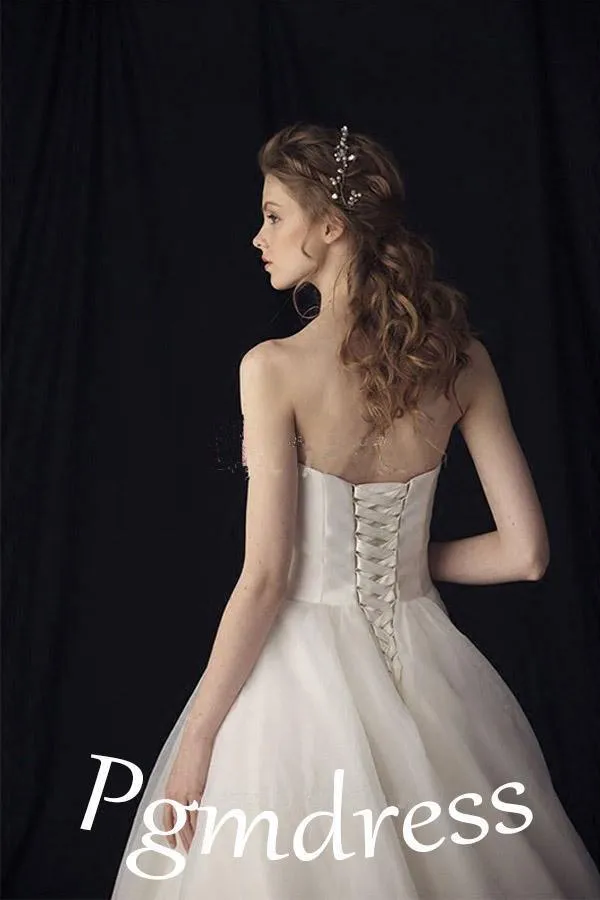 Princess Ball Gown Ivory Satin Lace Tulle Lace Up Wedding Dresses  WD179