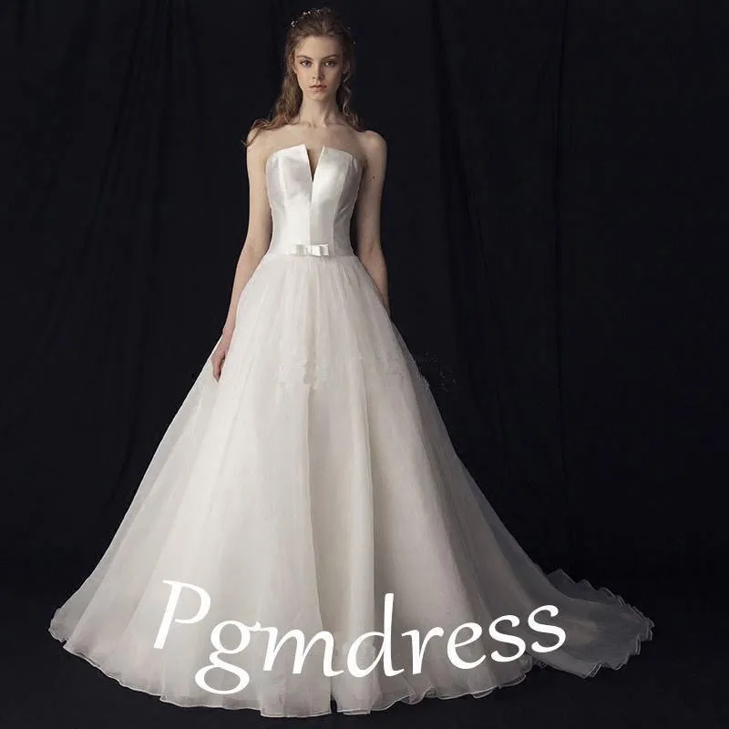 Princess Ball Gown Ivory Satin Lace Tulle Lace Up Wedding Dresses  WD179